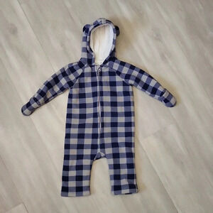 Old Navy Blue Checkered Fleece Coverall Size 12-18 Months